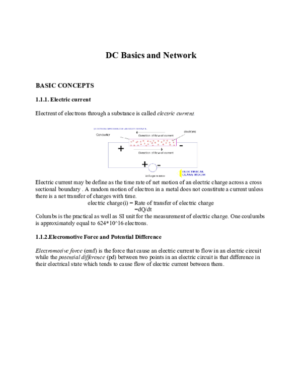 (PDF) DC Basics and Network BASIC CONCEPTS 1.1.1. Electric current