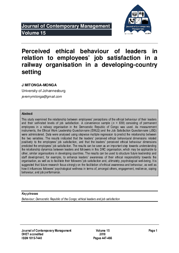 (PDF) Perceived ethical behaviour of leaders in relation to employees ...