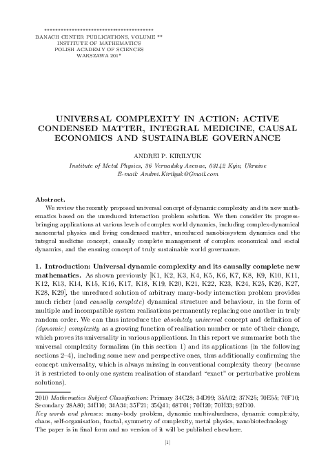 (PDF) UNIVERSAL COMPLEXITY IN ACTION: ACTIVE CONDENSED MATTER, INTEGRAL ...