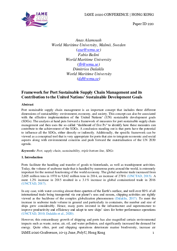 (PDF) Framework for Port Sustainable Supply Chain Management and its ...