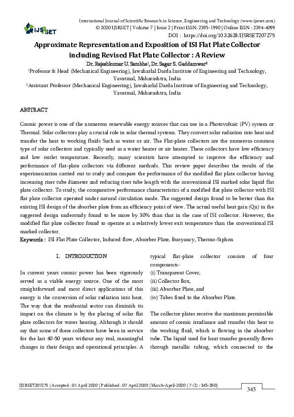 (PDF) Approximate Representation and Exposition of ISI Flat Plate Collector including Revised
