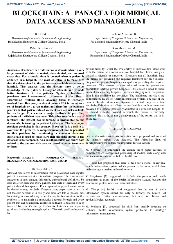 (PDF) BLOCKCHAIN: A PANACEA FOR MEDICAL DATA ACCESS AND MANAGEMENT