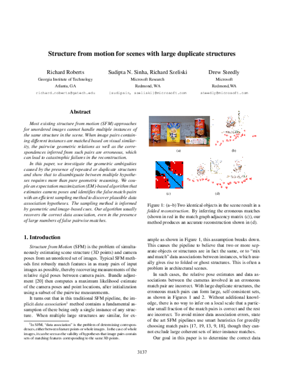 (PDF) Structure from motion for scenes with large duplicate structures