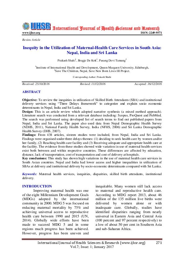 (PDF) Inequity in the Utilization of Maternal-Health Care Services in ...
