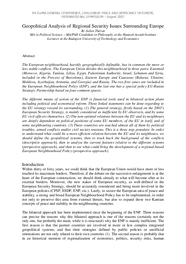 (PDF) Geopolitical Analysis of Regional Security Issues Surrounding Europe