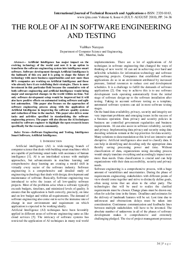 (PDF) The Role of AI in Software Engineering and Testing