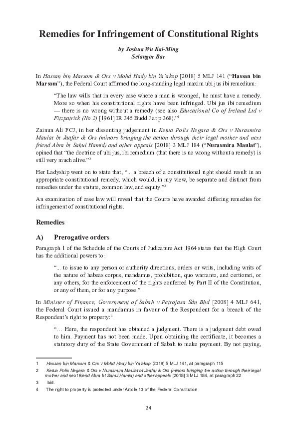 (PDF) Remedies for Infringement of Constitutional Rights