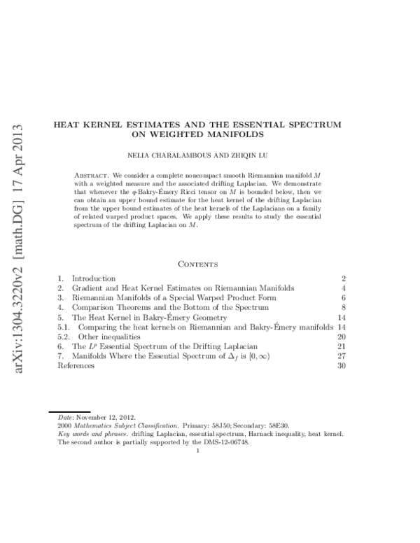 (PDF) Heat Kernel Estimates and the Essential Spectrum on Weighted ...