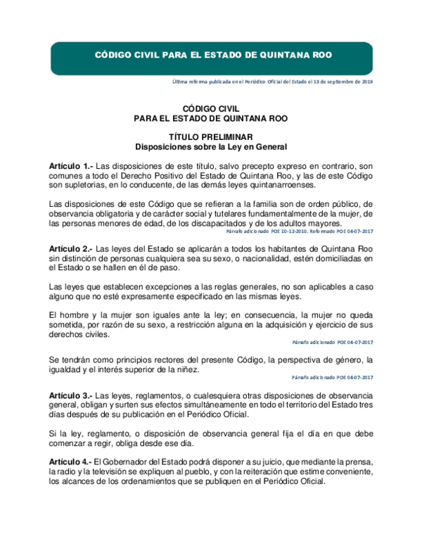 (PDF) CÓDIGO CIVIL PARA EL ESTADO DE QUINTANA ROO Mario Peña Academia.edu