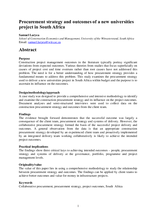 (PDF) Procurement strategy and outcomes of a new universities project ...