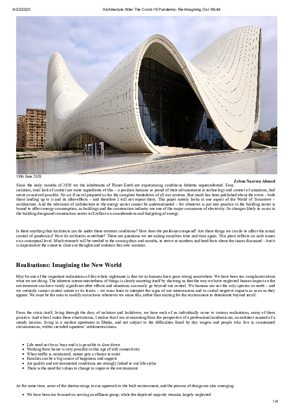 (PDF) Architecture After The Covid 19 Pandemic Re Imagining Our World