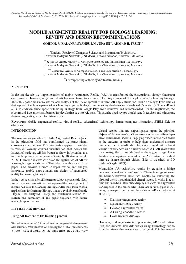 (PDF) Mobile augmented reality for biology learning: Review and design ...