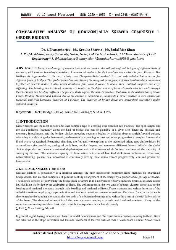 (PDF) COMPARATIVE ANALYSIS OF HORIZONTALLY SKEWED COMPOSITE I-GIRDER ...