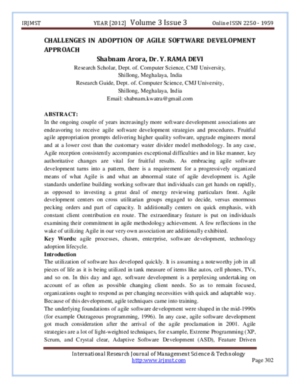 (PDF) CHALLENGES IN ADOPTION OF AGILE SOFTWARE DEVELOPMENT APPROACH