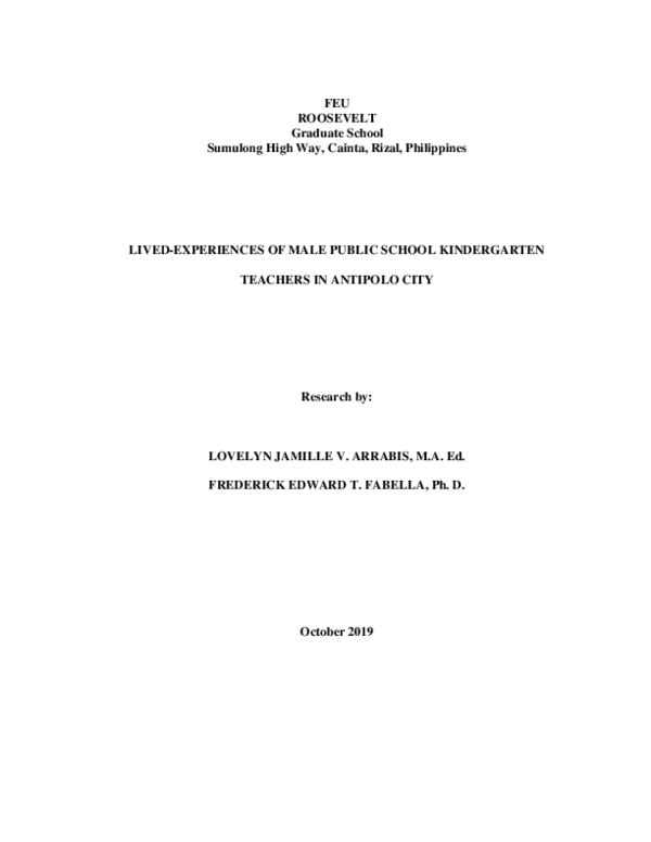 (PDF) LIVED-EXPERIENCES OF MALE PUBLIC SCHOOL KINDERGARTEN TEACHERS IN ...