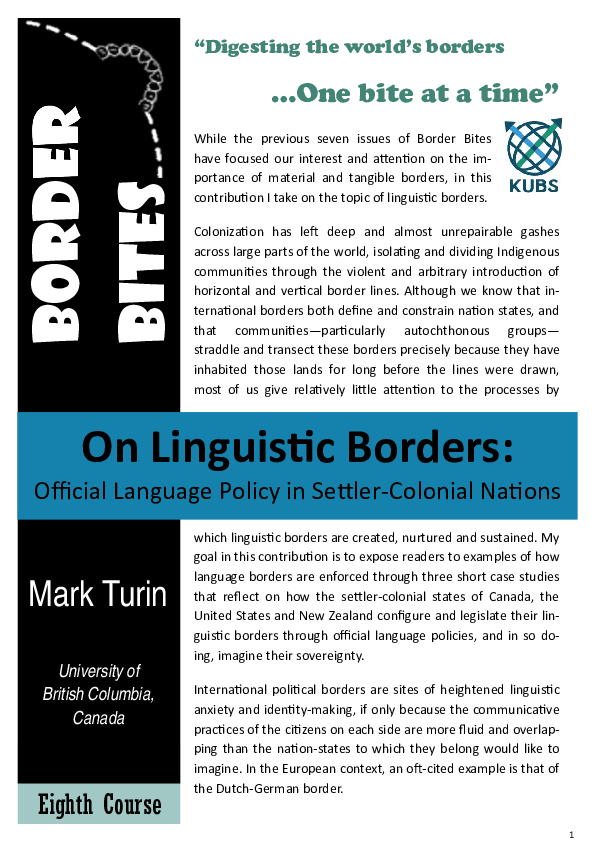 (PDF) On linguistic borders: Official language policy in settler ...