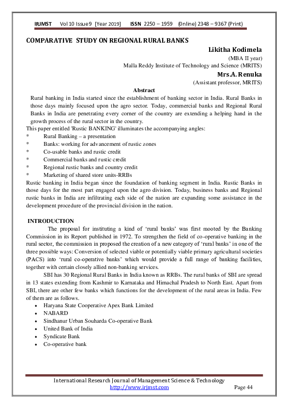 (PDF) COMPARATIVE STUDY ON REGIONAL RURAL BANKS