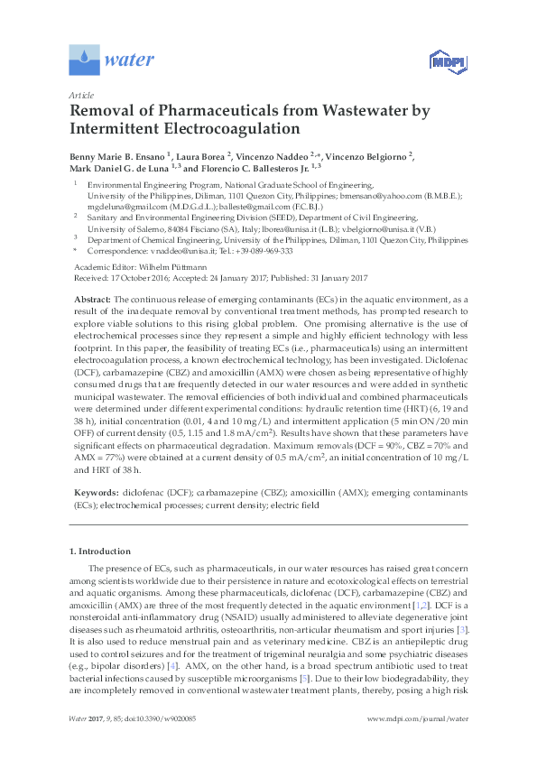 (PDF) Removal of Pharmaceuticals from Wastewater by Intermittent ...