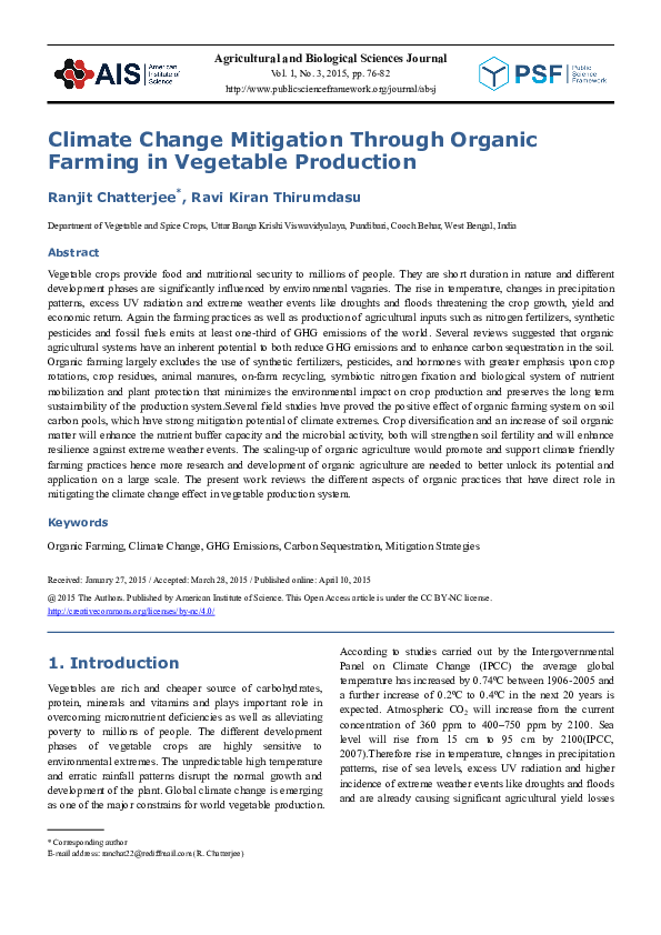 (PDF) Climate Change Mitigation Through Organic Farming in Vegetable ...