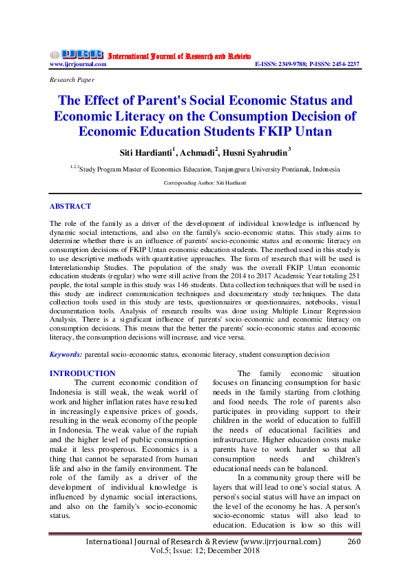 (PDF) The Effect of Parent's Social Economic Status and Economic ...