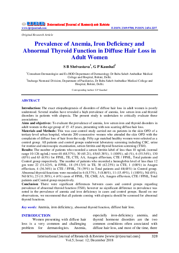(PDF) Prevalence of Anemia, Iron Deficiency and Abnormal Thyroid ...