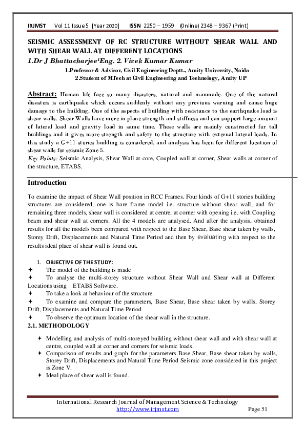 (PDF) SEISMIC ASSESSMENT OF RC STRUCTURE WITHOUT SHEAR WALL AND WITH ...