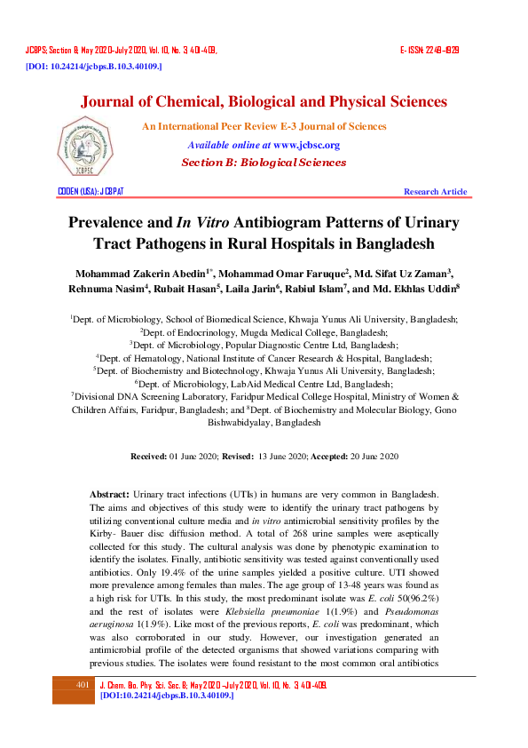 (PDF) Prevalence and in vitro antibiogram patterns of urinary tract ...