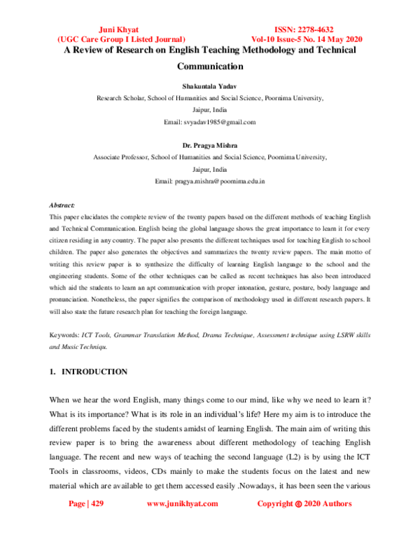 (PDF) A Review of Research on English Teaching Methodology and ...