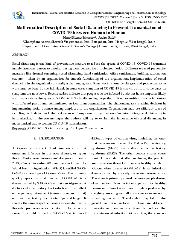(PDF) Mathematical Description of Social Distancing to Prevent ...