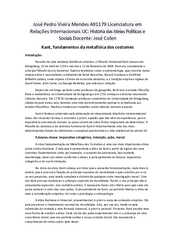 (PDF) Kant fundamentos da metafisica dos costumes Zé Pedro Mendes Academia.edu