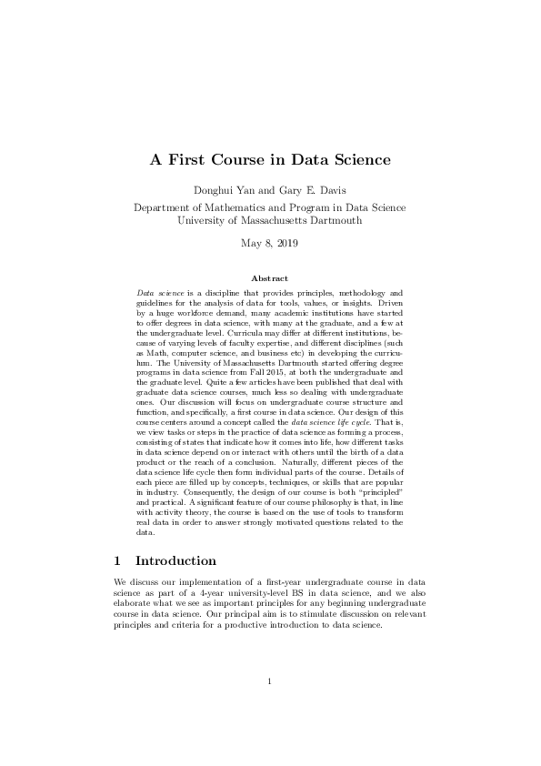 (PDF) A First Course in Data Science