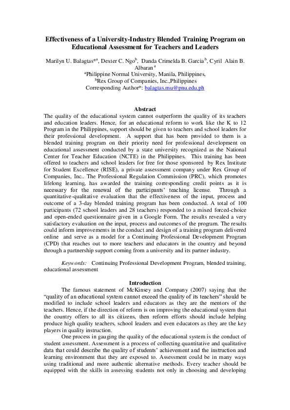 (PDF) Effectiveness of a University-Industry Blended Training Program ...