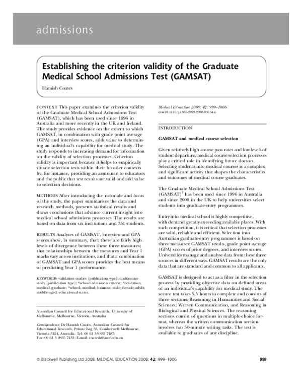 (PDF) Establishing the criterion validity of the Graduate Medical