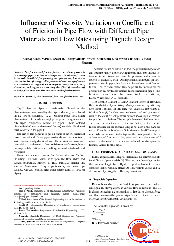 (DOC) MEC2404 Frictional Flow in Pipe Lab Report Done by Md Kabir