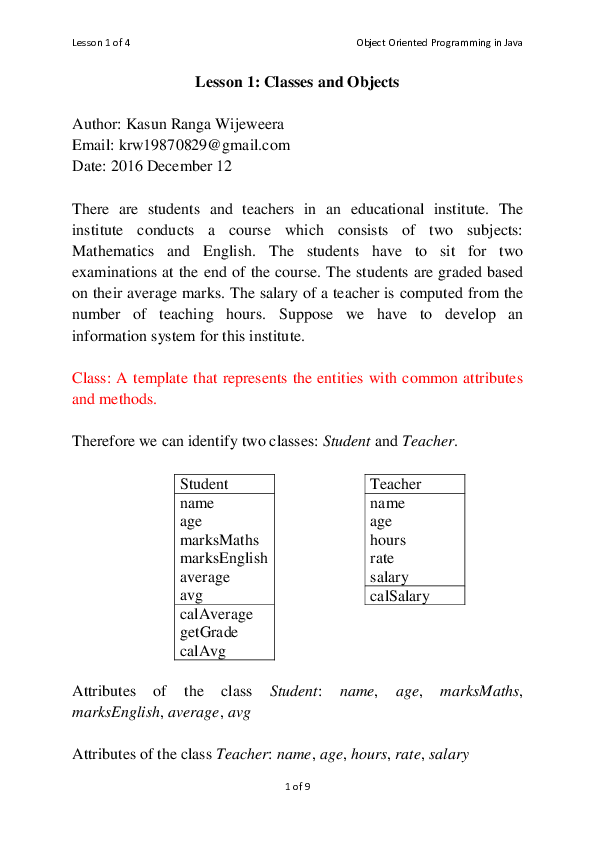 attributes and methods in java