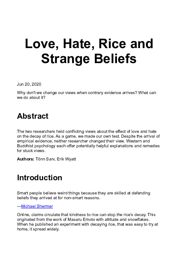 (PDF) Love, Hate, Rice and Strange Beliefs