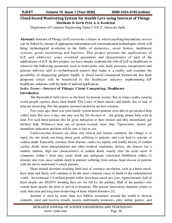 (PDF) Cloud Based Monitoring System for Health Care using Internet of ...