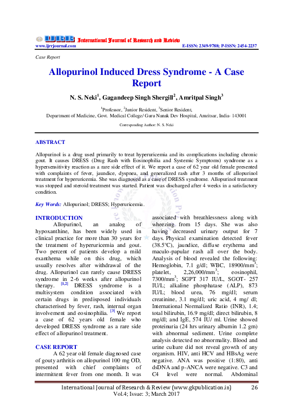 (PDF) Allopurinol Induced Dress Syndrome A Case Report International