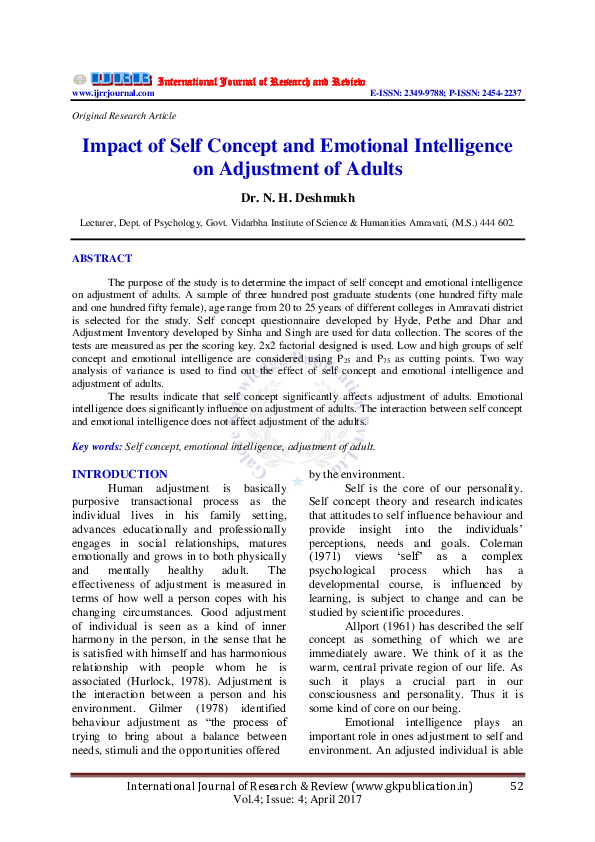 (PDF) Impact of Self Concept and Emotional Intelligence on Adjustment ...