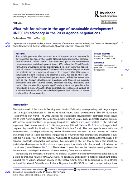 (PDF) What role for culture in the age of sustainable development ...