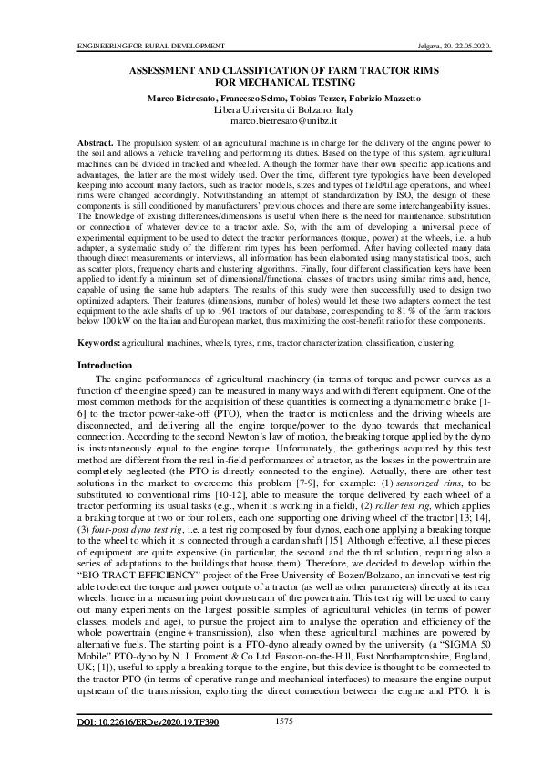 Free PDF ASSESSMENT AND CLASSIFICATION OF FARM TRACTOR RIMS FOR
