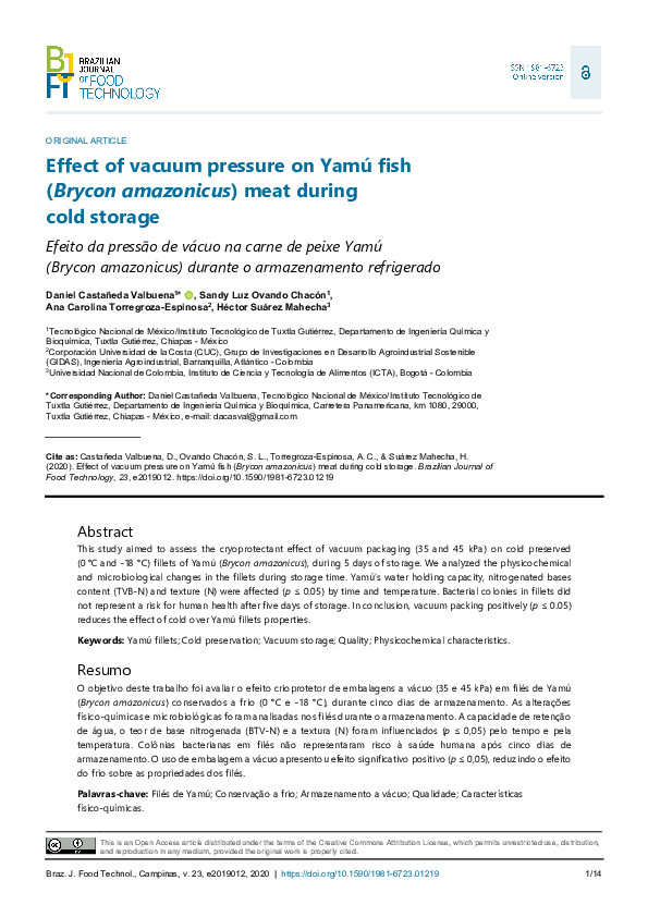 (PDF) Effect of vacuum pressure on Yamú fish (Brycon amazonicus) meat ...