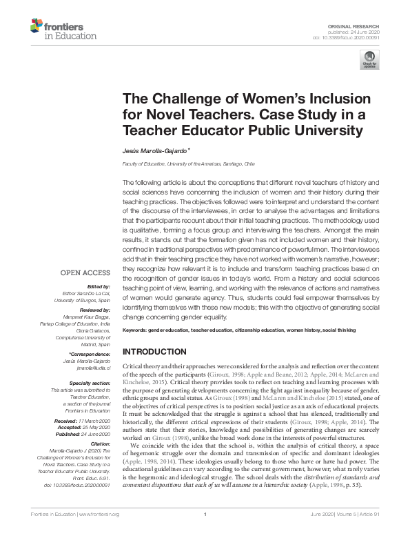 (PDF) The Challenge of Women's Inclusion for Novel Teachers. Case Study ...