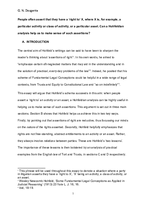  doc hohfeldian theory what does it mean to assert a right to an 