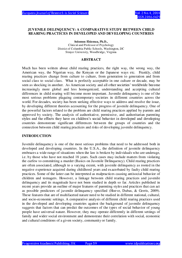 (PDF) JUVENILE DELINQUENCY: A COMPARATIVE STUDY BETWEEN CHILD REARING ...