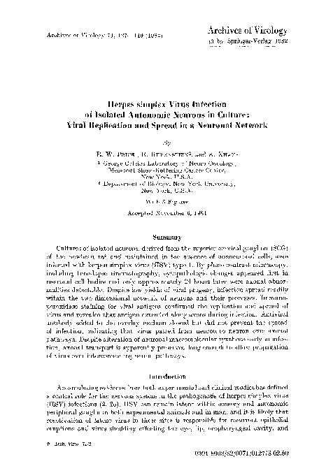(PDF) Herpes simplex Virus Infection of Isolated Autonomic Neurons in ...