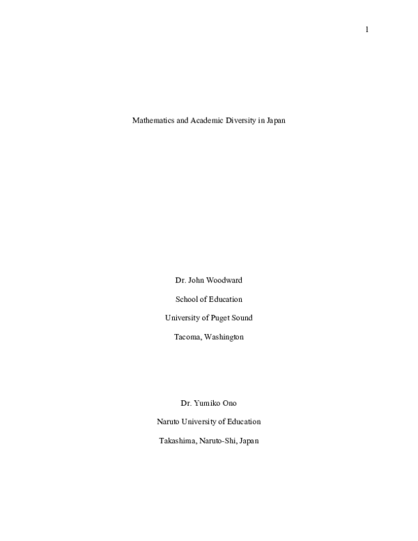 (PDF) Mathematics and Academic Diversity in Japan Yumiko Ono