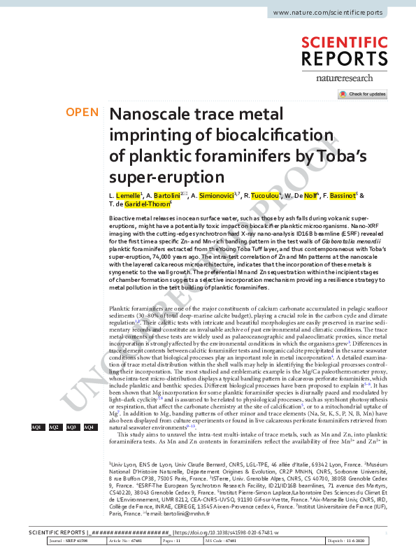 (PDF) Nanoscale trace metal imprinting of biocalcification of planktic ...
