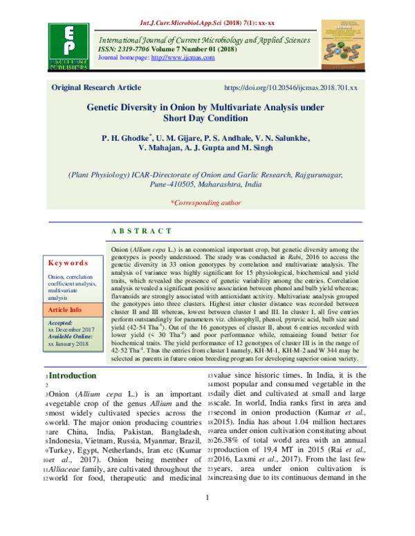 (PDF) Genetic Diversity in Onion by Multivariate Analysis under Short ...