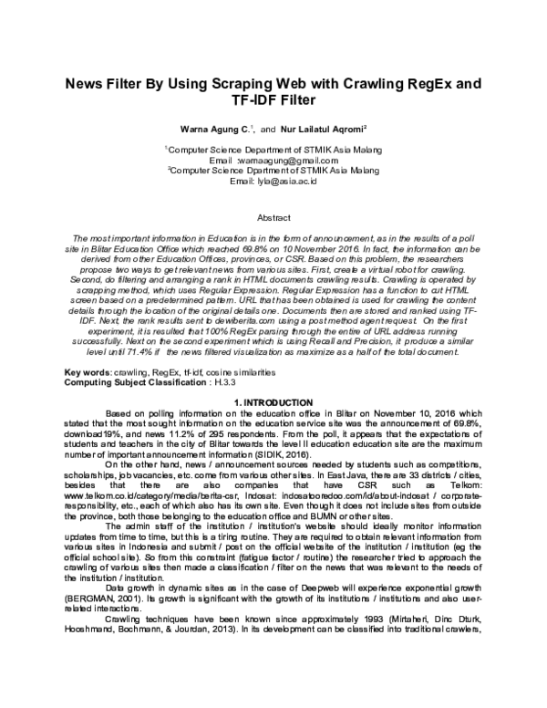 (DOC) News Filter By Using Scraping Web with Crawling RegEx and TF-IDF ...